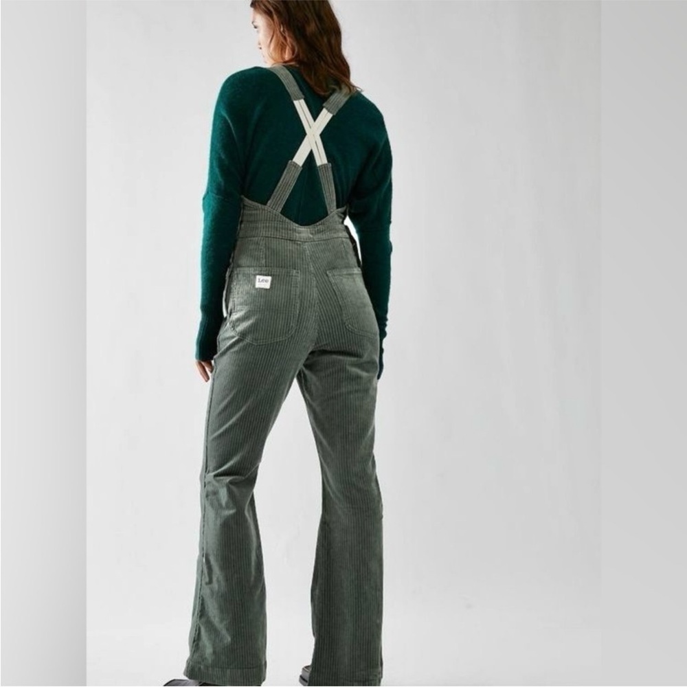 FREE PEOPLE x LEE Vintage Corduroy Flare Overalls in Greyed Olive - Picture 7 of 14